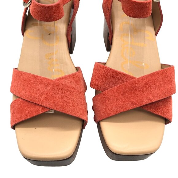 Sam Edelman Josefine Platform Sandals Wooden Clog Heel Leather Orange 9.5 - Picture 3 of 10